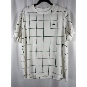 Lacoste Sport Men's T-Shirt White Green Grid Print Logo XXL